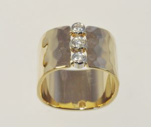 Ross Haynes Designs style: Custom wide ring 3 diamonds